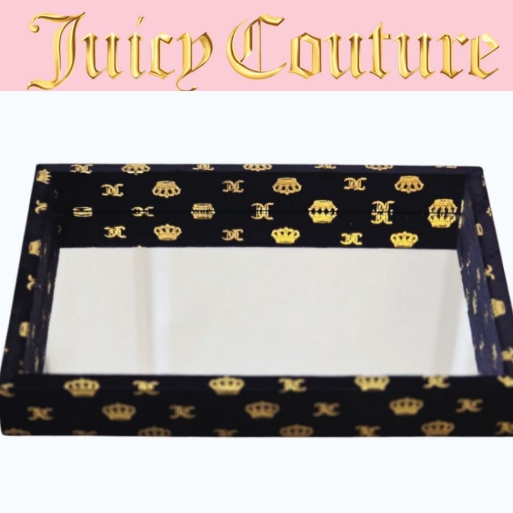 Juicy Couture Home Gold Foil JC Logo & Crown Decorative Velour Tray